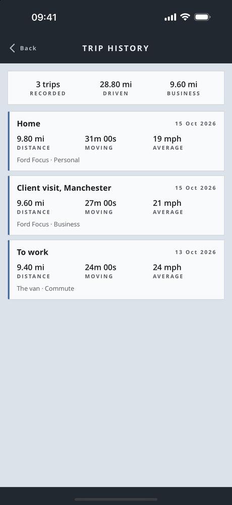 Trip history in Car Portfolio