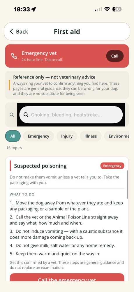 First aid topic for suspected poisoning with numbered steps
