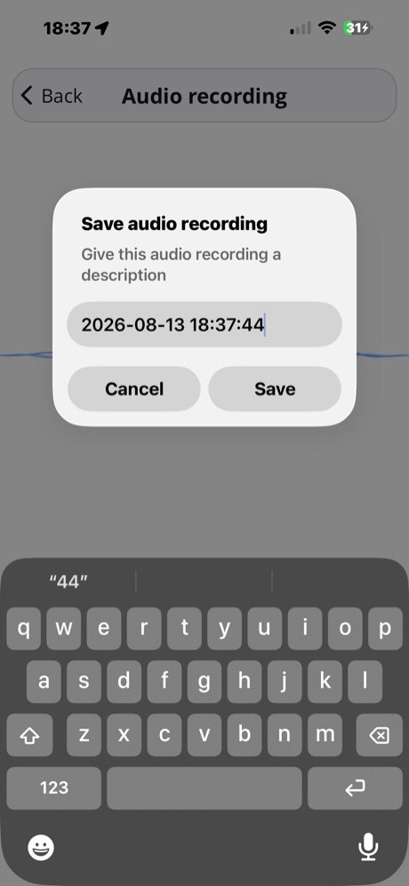 Save dialog asking for a description for the audio recording